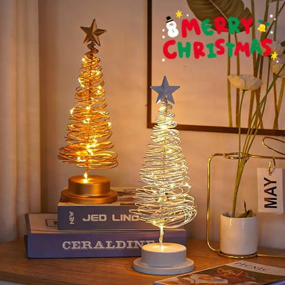 “LED Spiral Christmas Tree Lamp – Wrought Iron Desk Ornament for Festive Decor” - More To Love
