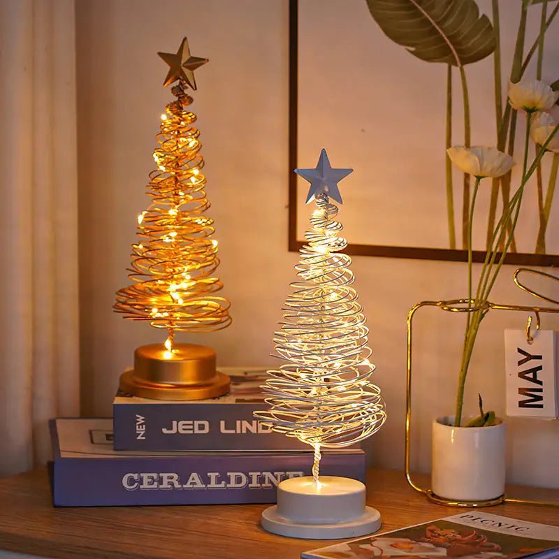 “LED Spiral Christmas Tree Lamp – Wrought Iron Desk Ornament for Festive Decor” - More To Love