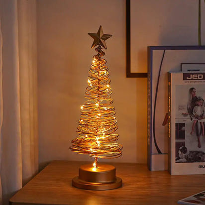 “LED Spiral Christmas Tree Lamp – Wrought Iron Desk Ornament for Festive Decor” - More To Love